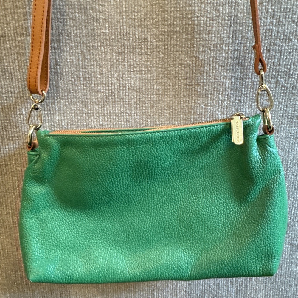 VALENTINA genuine leather triple entry crossbody Green Made In Italy MSRP $179